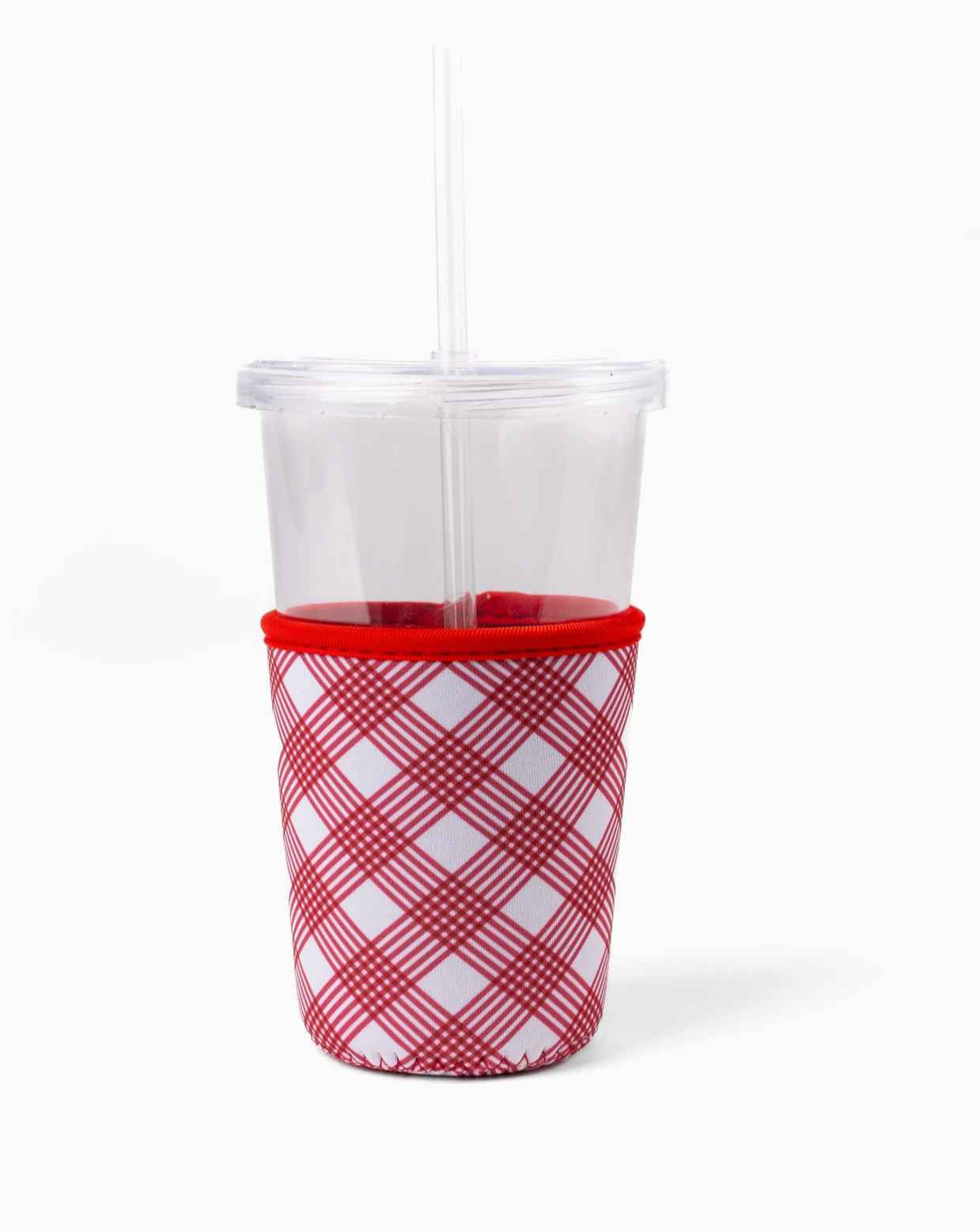 Burgundy Plaid Drink Sleeve, Iced Coffee Koozie | Christmas