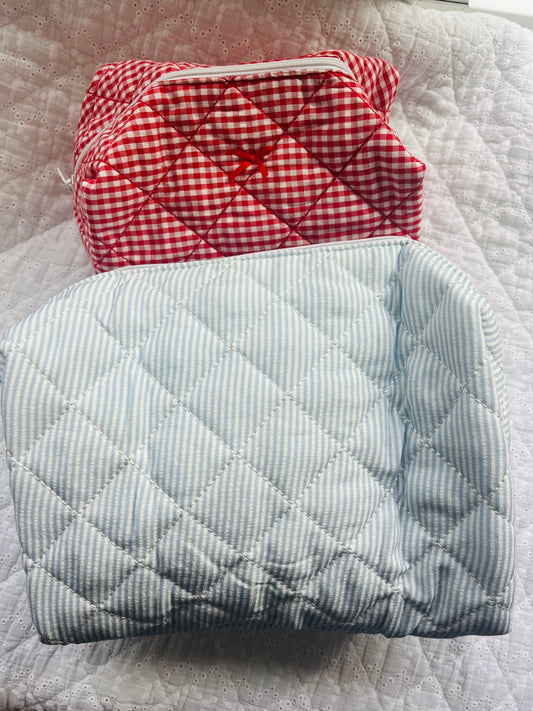 Xl Quilted Makeup Bag - Blue Stripes