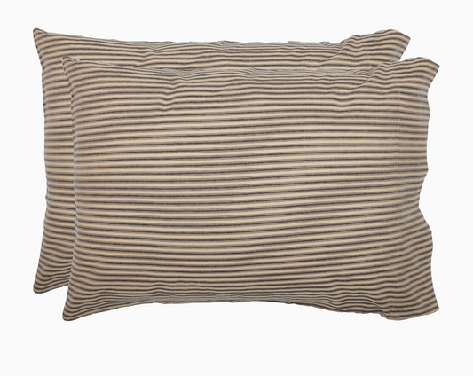 Set of 2 - Charcoal Ticking Stripe Standard Pillow Case