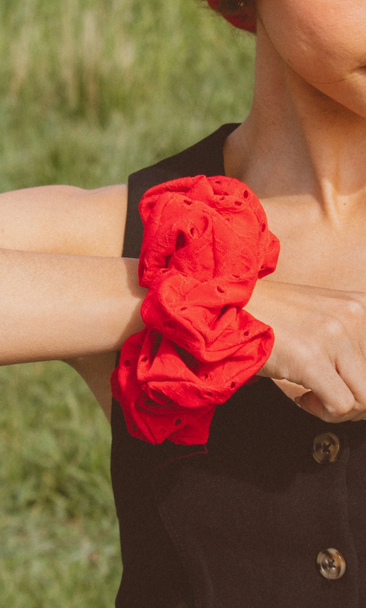 Red Eyelet Jumbo Scrunchie