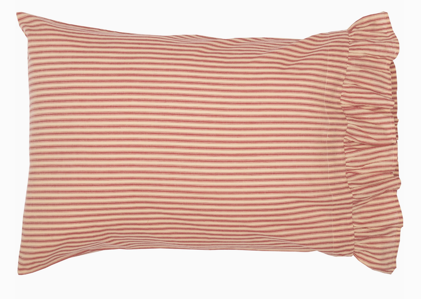 Set of 2 - Red Ticking Stripe Ruffled Standard Pillow Case